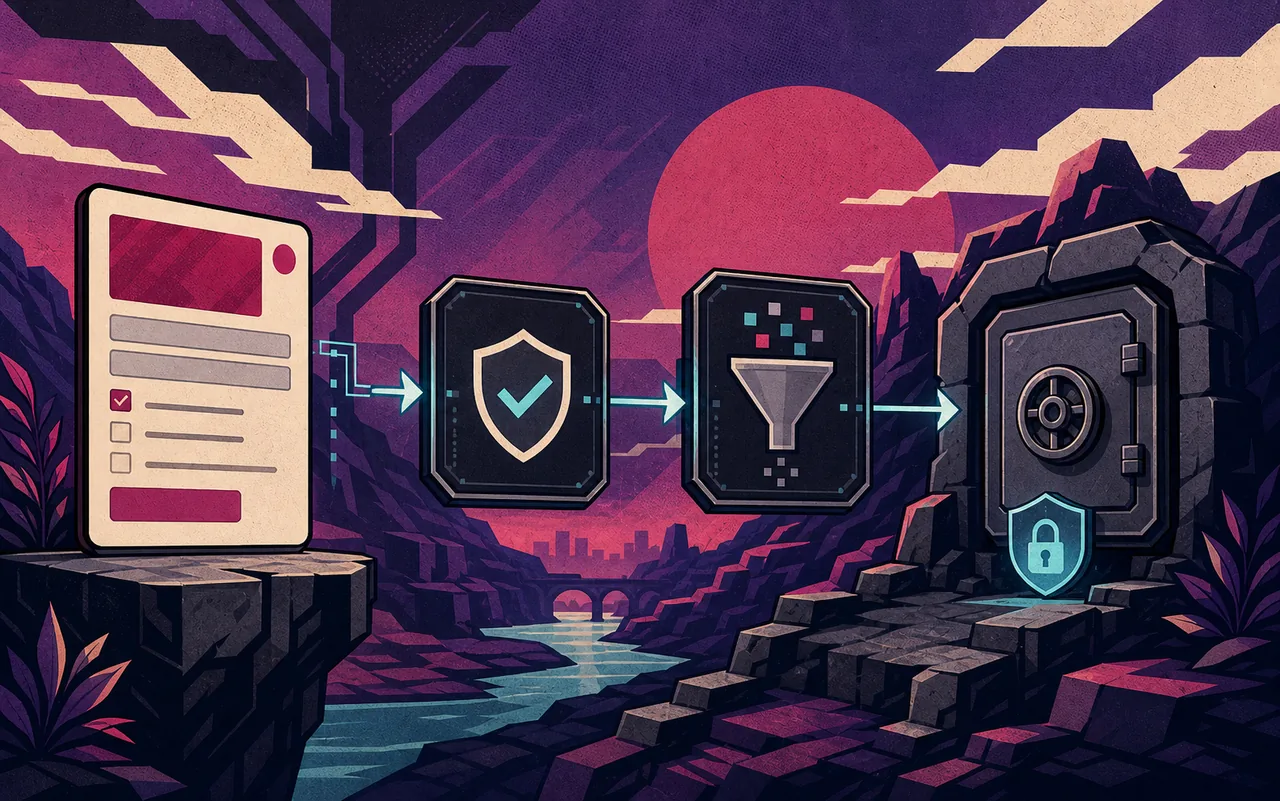 Illustration eines datensparsamen Anfragewegs mit Einwilligung, Filter und geschützter Ablage